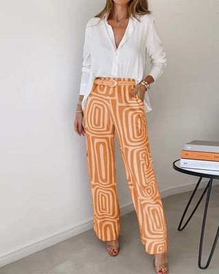 Saskia – Elegant, moderne bluse og bukser med vide ben, 2-delt sett + GRATIS belte