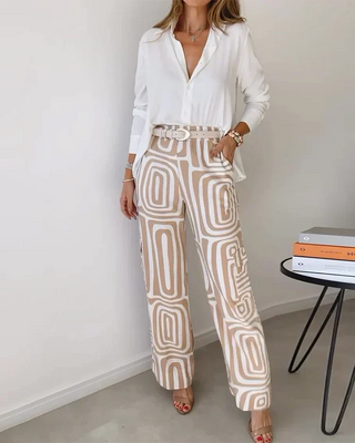 Saskia – Elegant, moderne bluse og bukser med vide ben, 2-delt sett + GRATIS belte