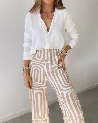 Saskia – Elegant, moderne bluse og bukser med vide ben, 2-delt sett + GRATIS belte