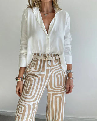 Saskia – Elegant, moderne bluse og bukser med vide ben, 2-delt sett + GRATIS belte